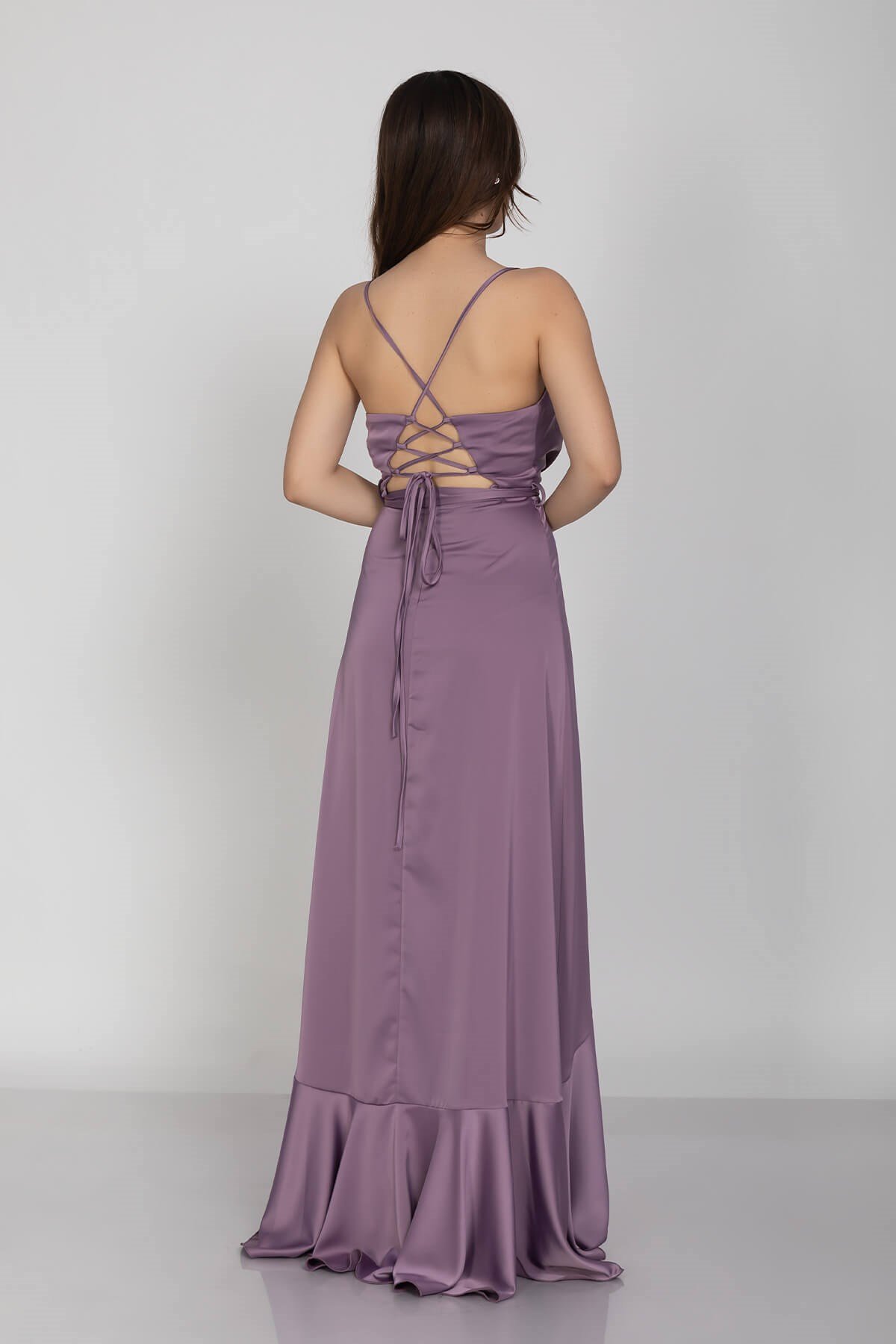 1026 KB Saten Eteği Katkat Uzun Elbise