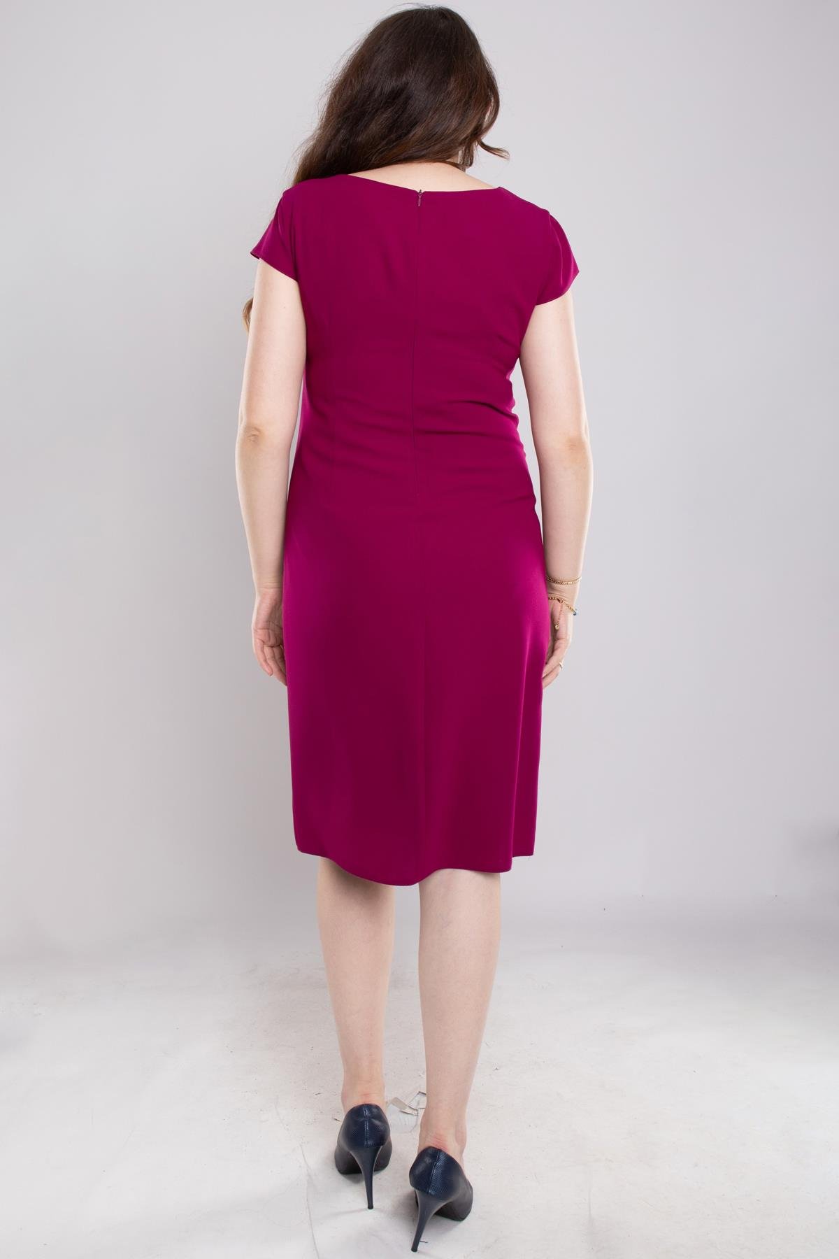 103 Büyük Beden Vyaka Patı Eteği Taşlı Kısa Krep Elbise