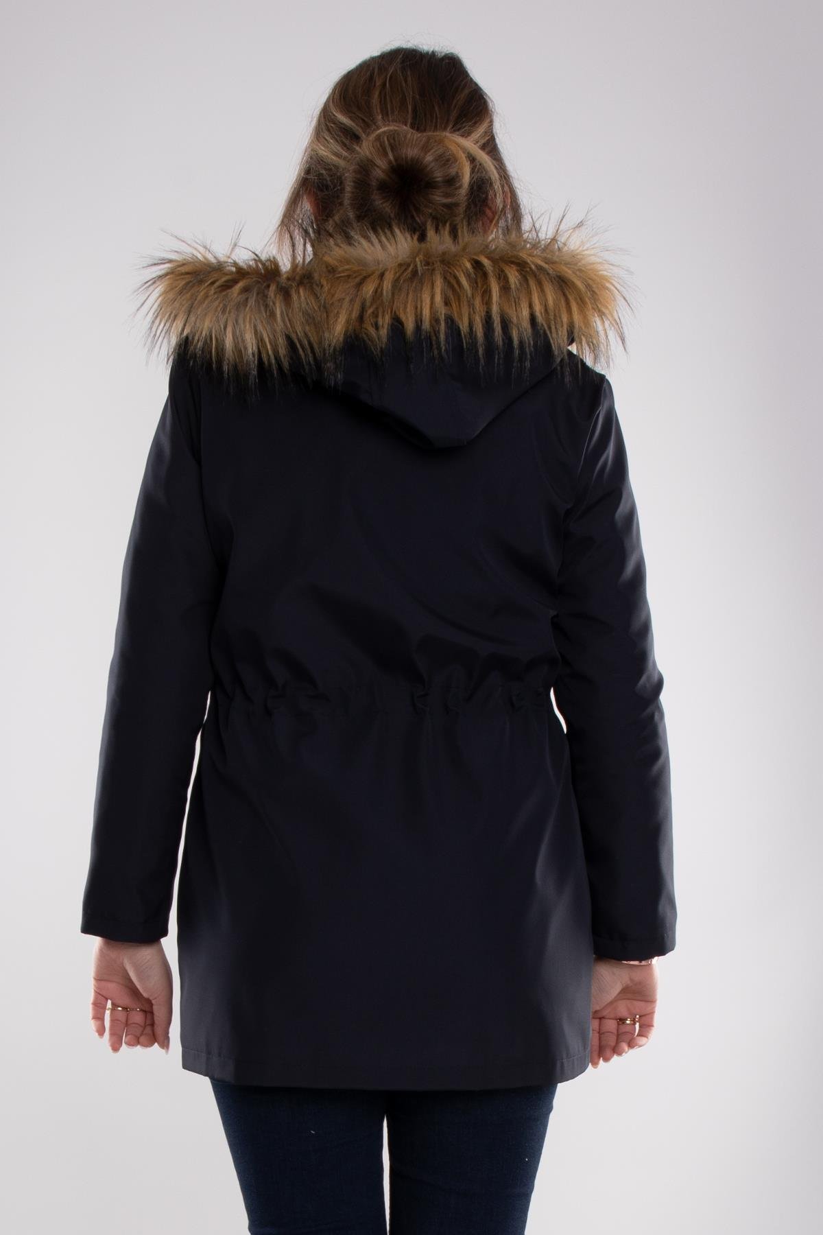 1033 Büyük Beden İçi Kürklü Cep Çıtçıtlı Beli Bağcıklı Kap