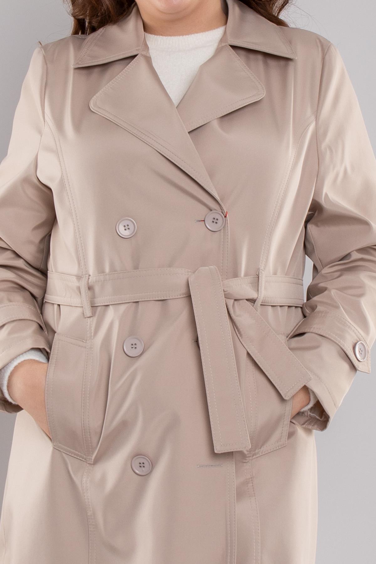 1035 Kolucu Apoletli Kuşaklı Uzun Trençkot