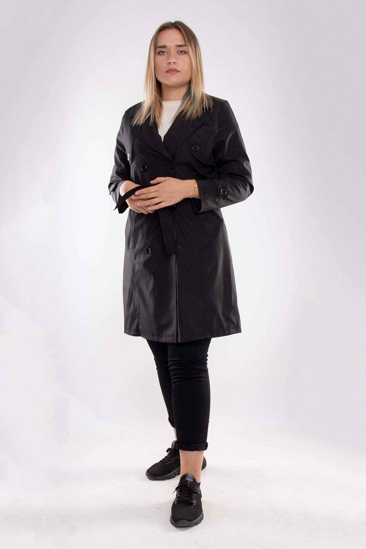 1035 Kolucu Apoletli Kuşaklı Uzun Trençkot