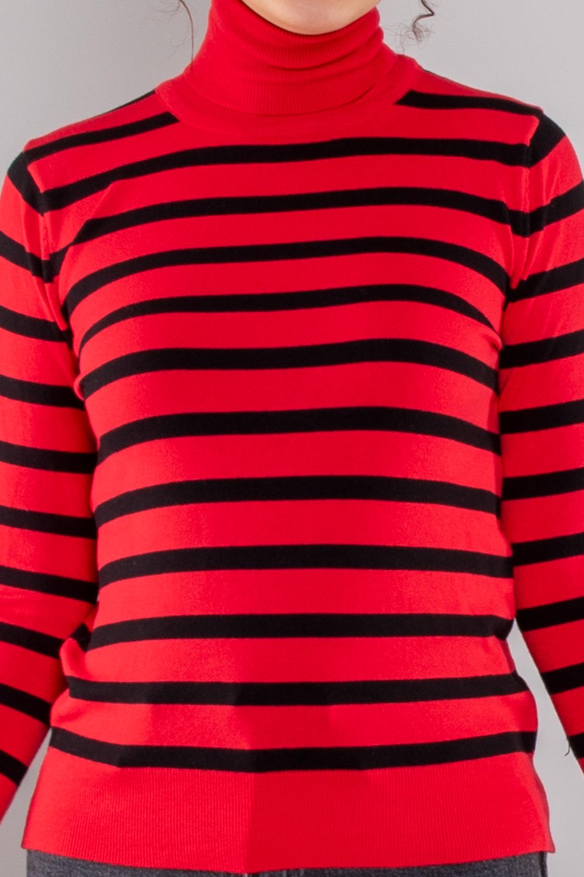 10432 Balıkçı Yaka Çizgili Droplu Triko Kazak