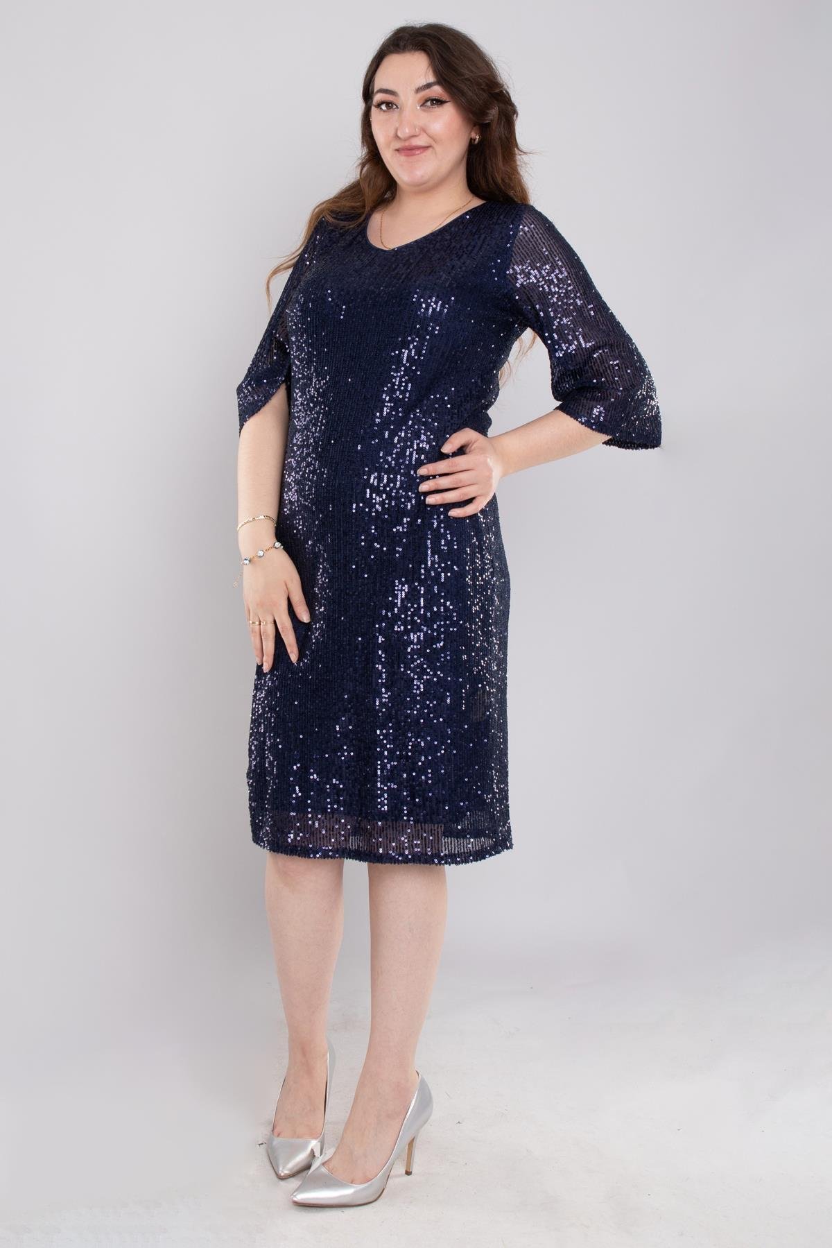 105 Büyük Beden Vyaka Pulpayet Truvakar Kol Kısa Elbise