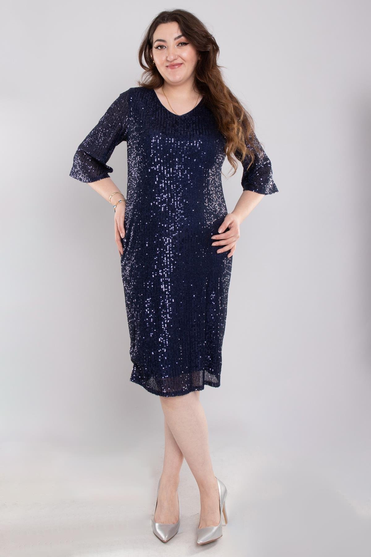 105 Büyük Beden Vyaka Pulpayet Truvakar Kol Kısa Elbise