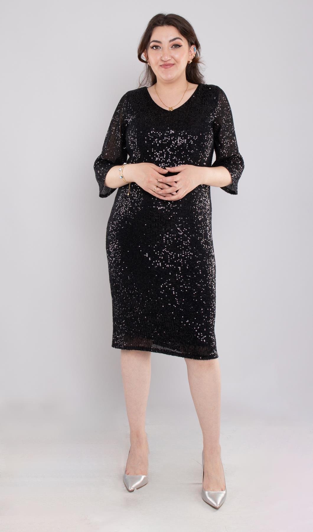 105 Büyük Beden Vyaka Pulpayet Truvakar Kol Kısa Elbise