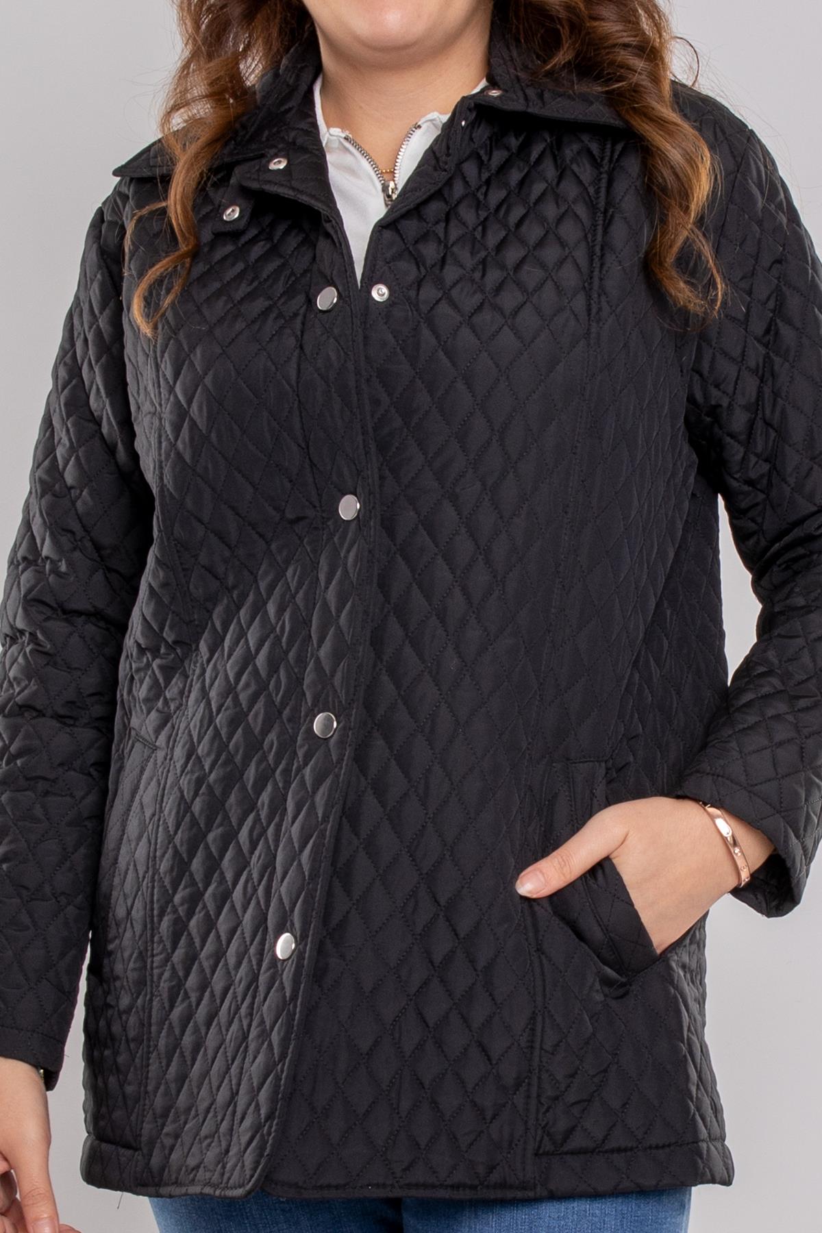 1058 Büyük Beden Mini Baklava Desen Çıtçıtlı Astarlı Kadın Mont