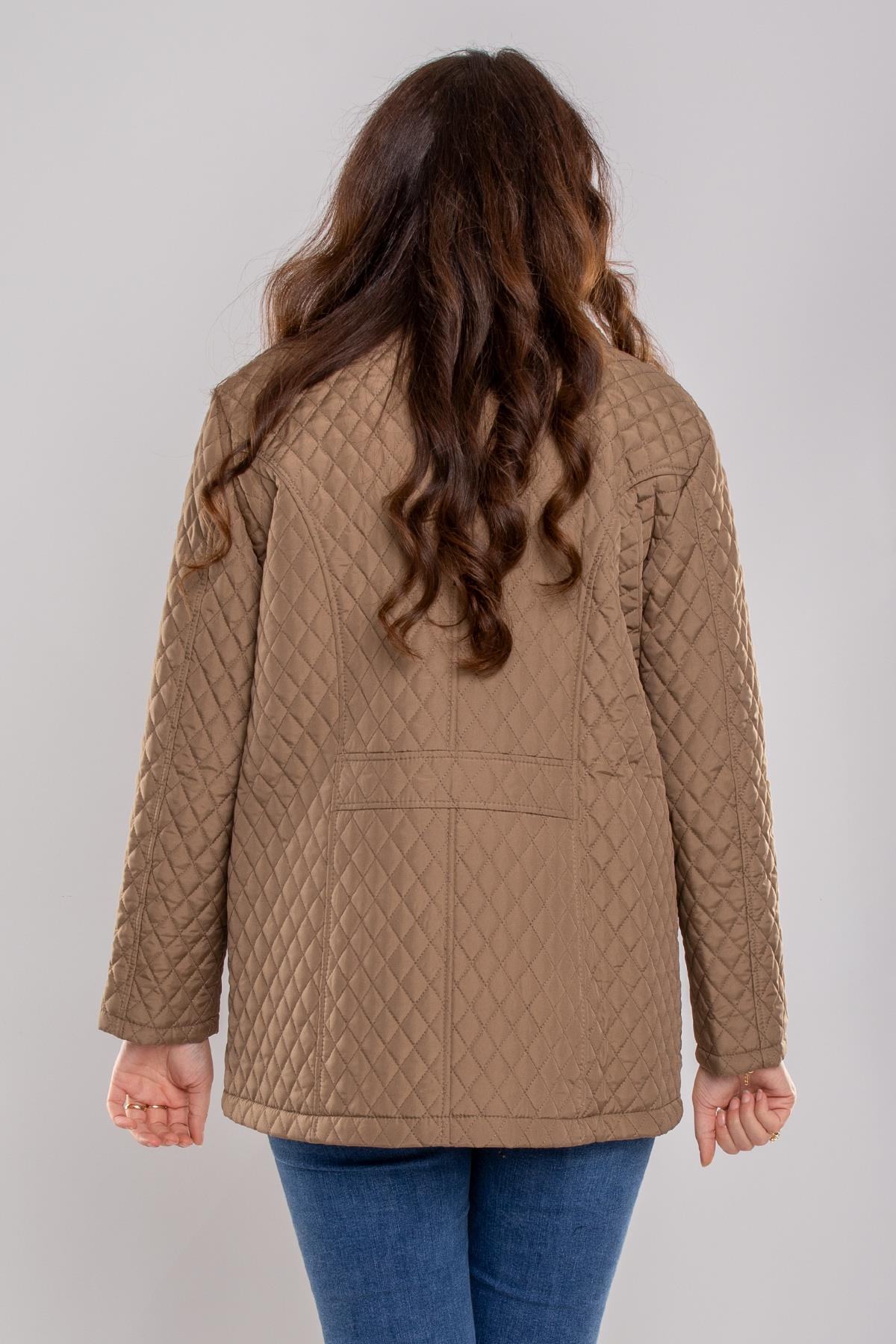 1058 Büyük Beden Mini Baklava Desen Çıtçıtlı Astarlı Kadın Mont