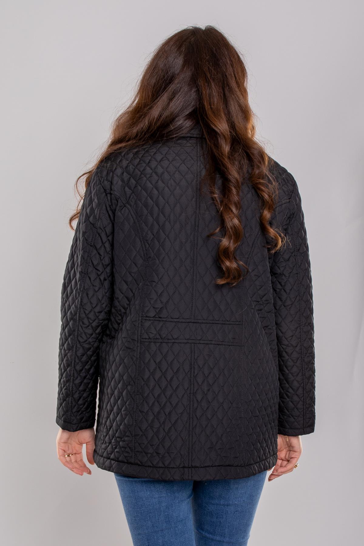 1058 Büyük Beden Mini Baklava Desen Çıtçıtlı Astarlı Kadın Mont