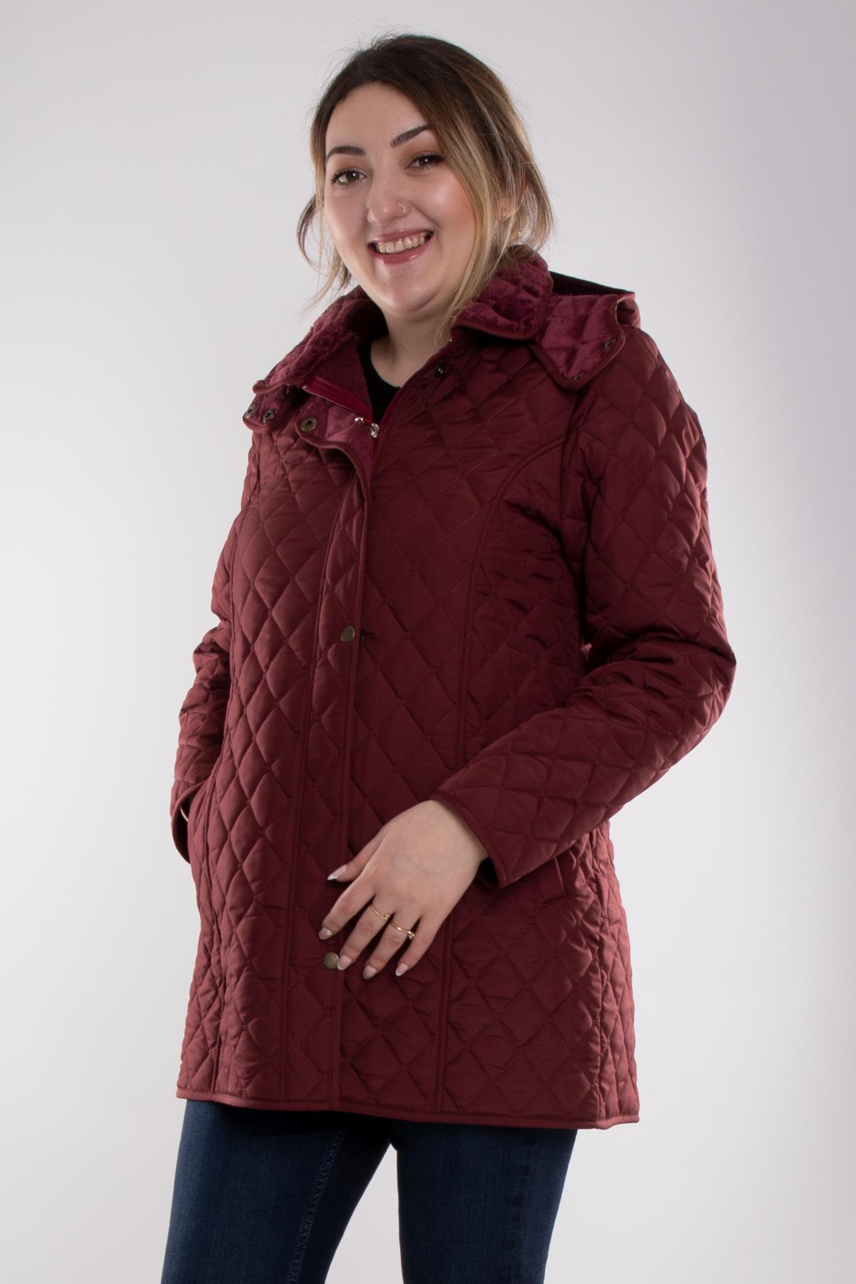 1059 Büyük Beden İçi Kürklü Kapitone Kadın Mont