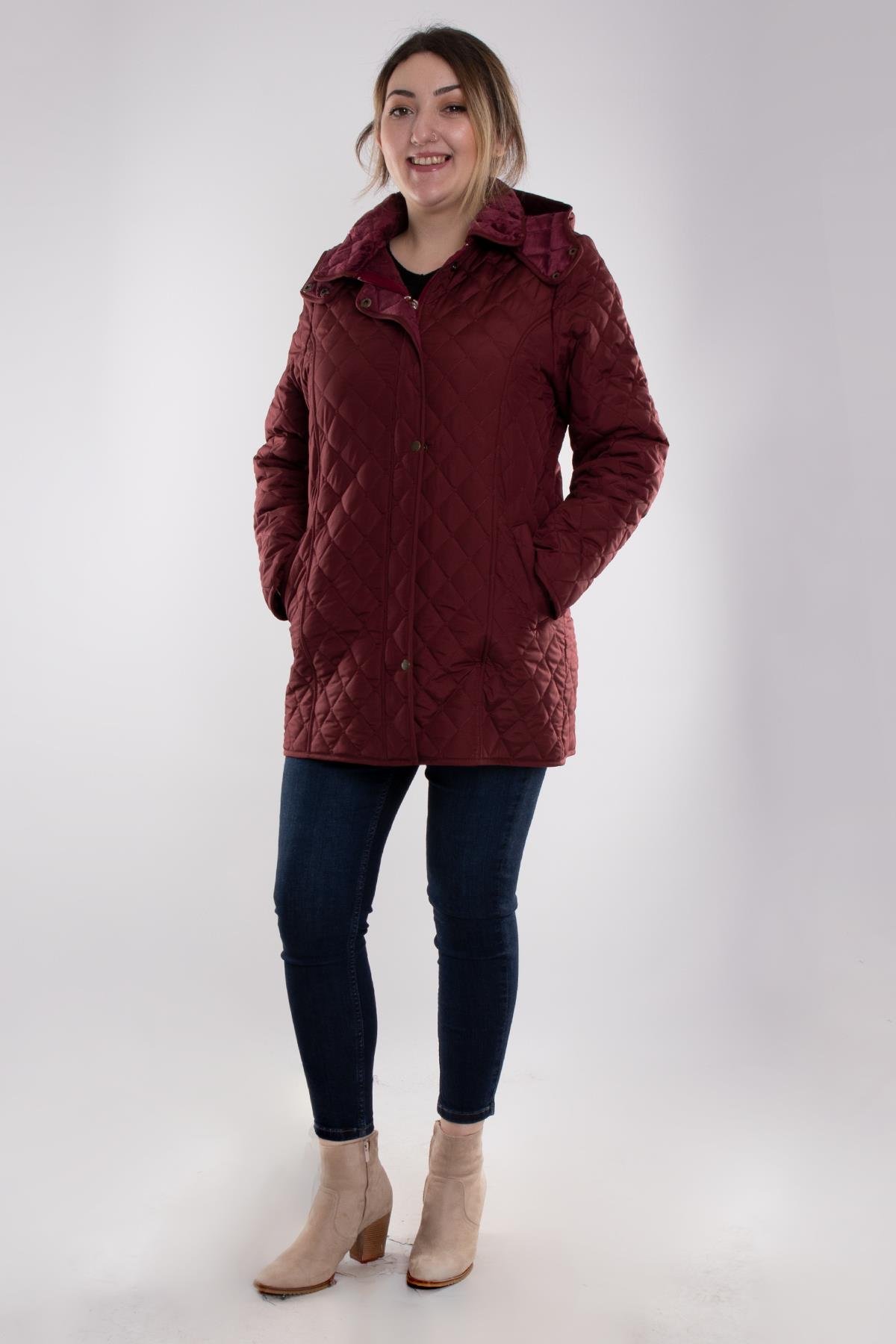 1059 Büyük Beden İçi Kürklü Kapitone Kadın Mont