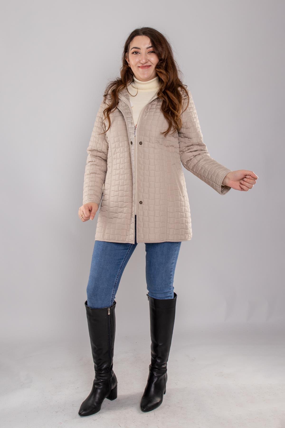 1059 Büyük Beden İçi Kürklü Kapitone Kadın Mont