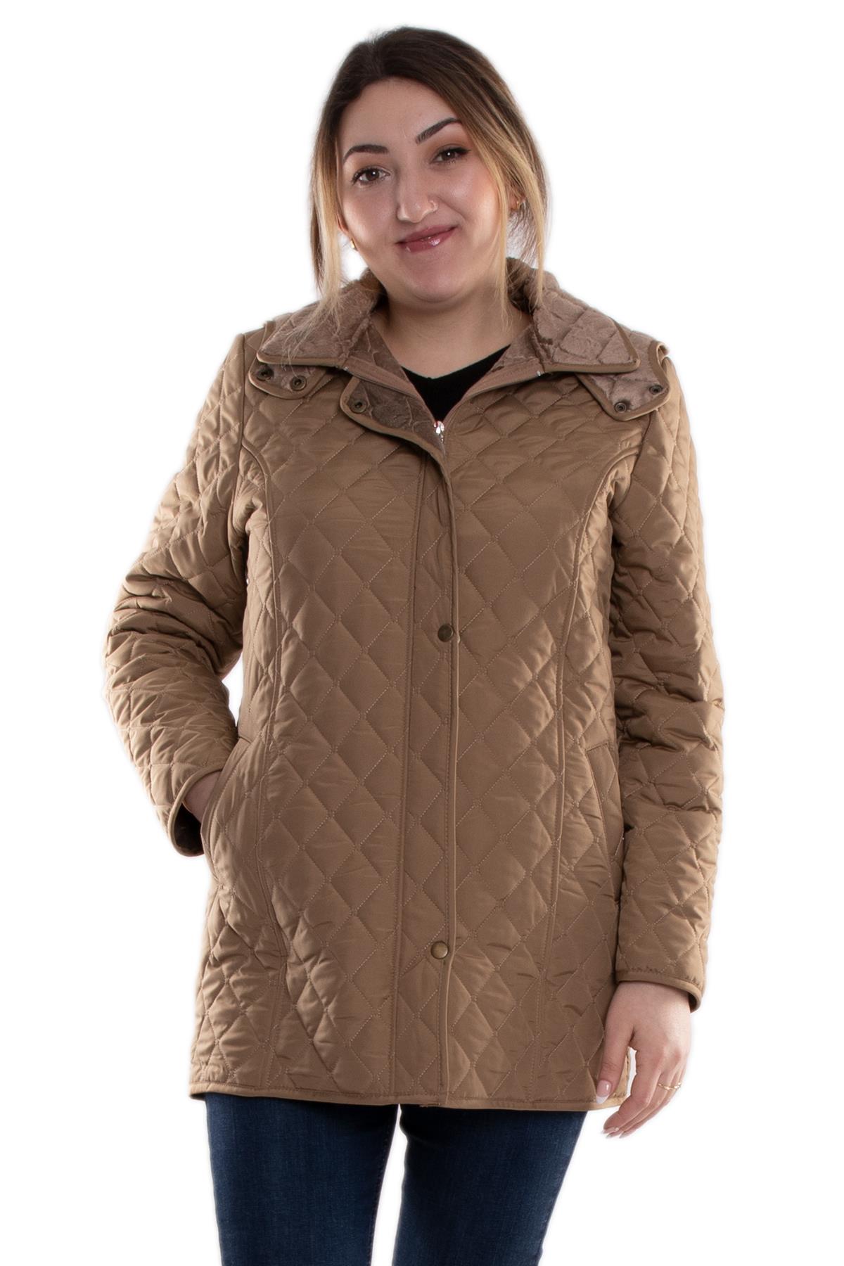 1060 Battal Beden İçi Kürklü Kapitone Kadın Mont