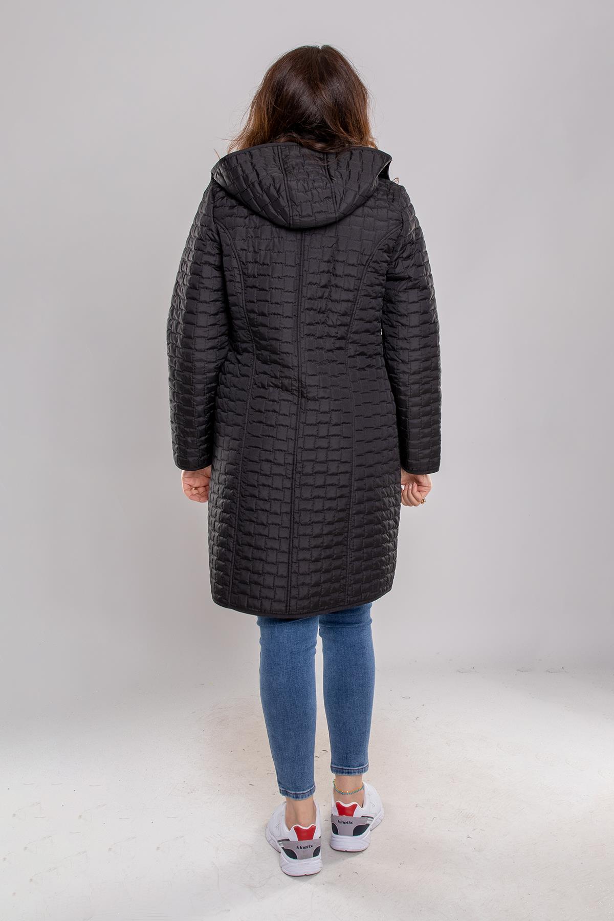 1061 Büyük Beden Kapitone Kapüşonlu İçi Kürklü Mont