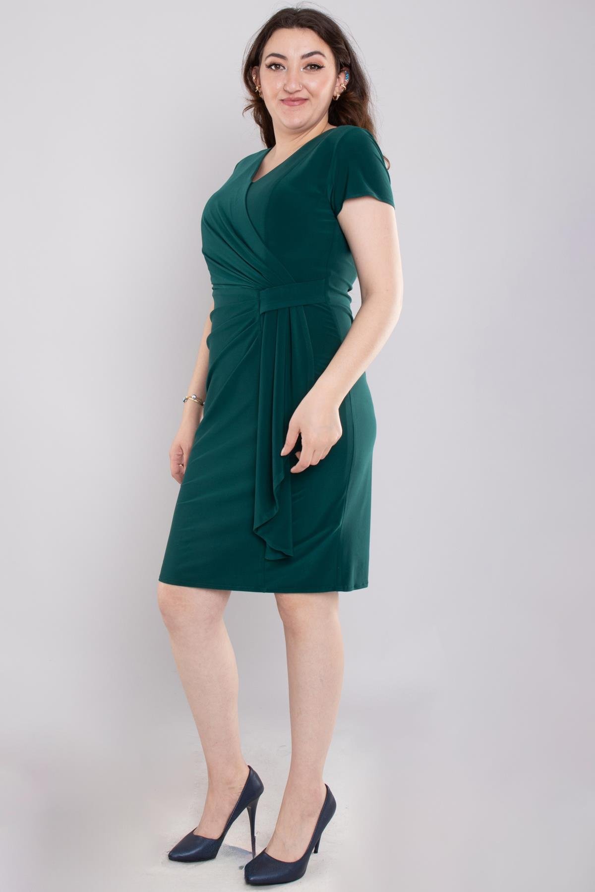 107 Büyük Beden Yandan Geçmeli Vyaka Drape Kısa Buzi Elbise