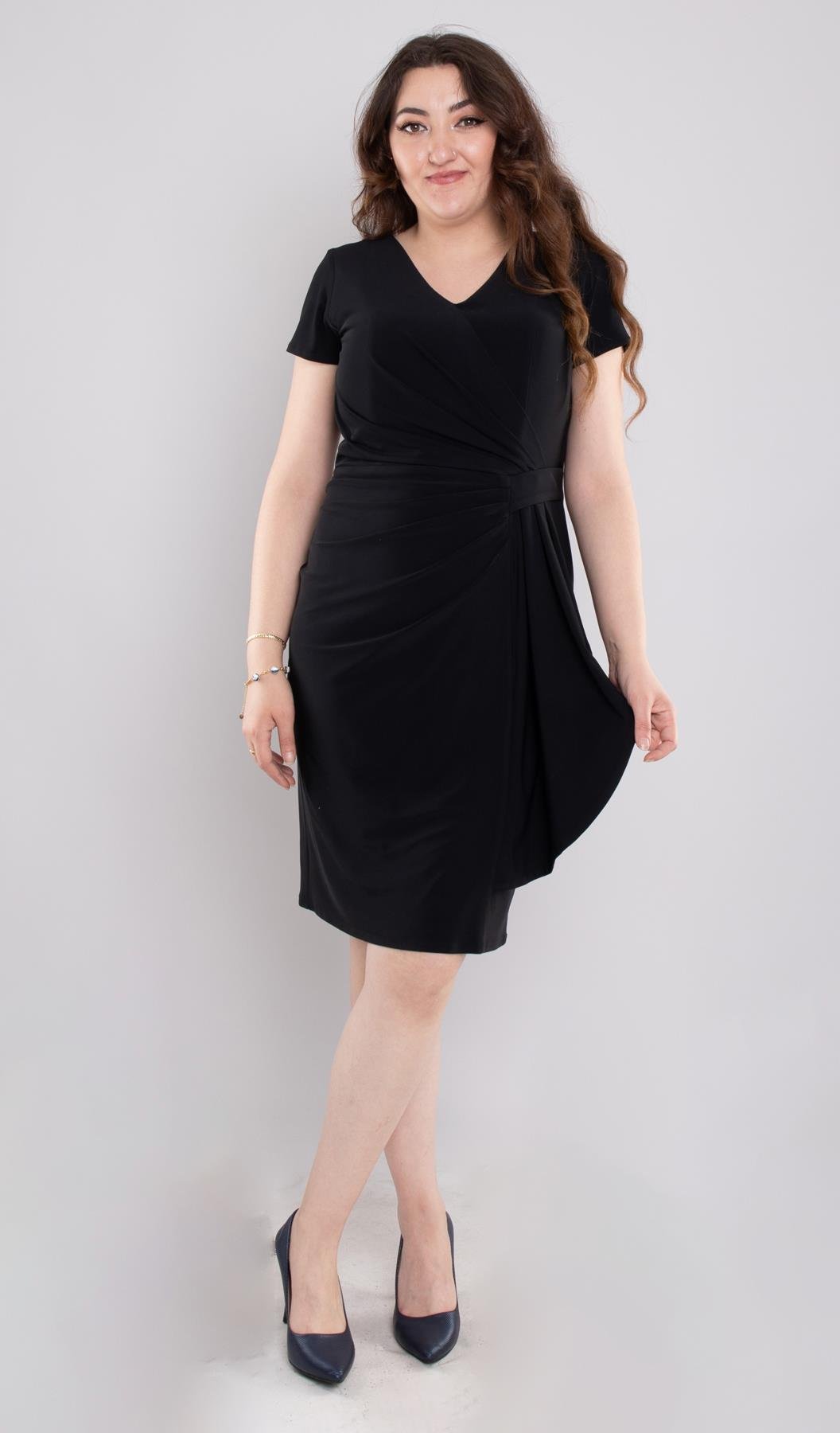 107 Büyük Beden Yandan Geçmeli Vyaka Drape Kısa Buzi Elbise