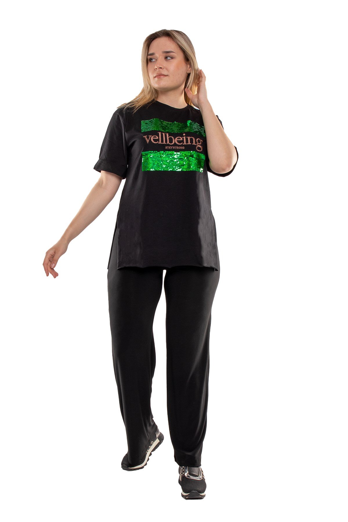 11688 Büyük Beden YükselBel Buzi Bol Paça Pantolon