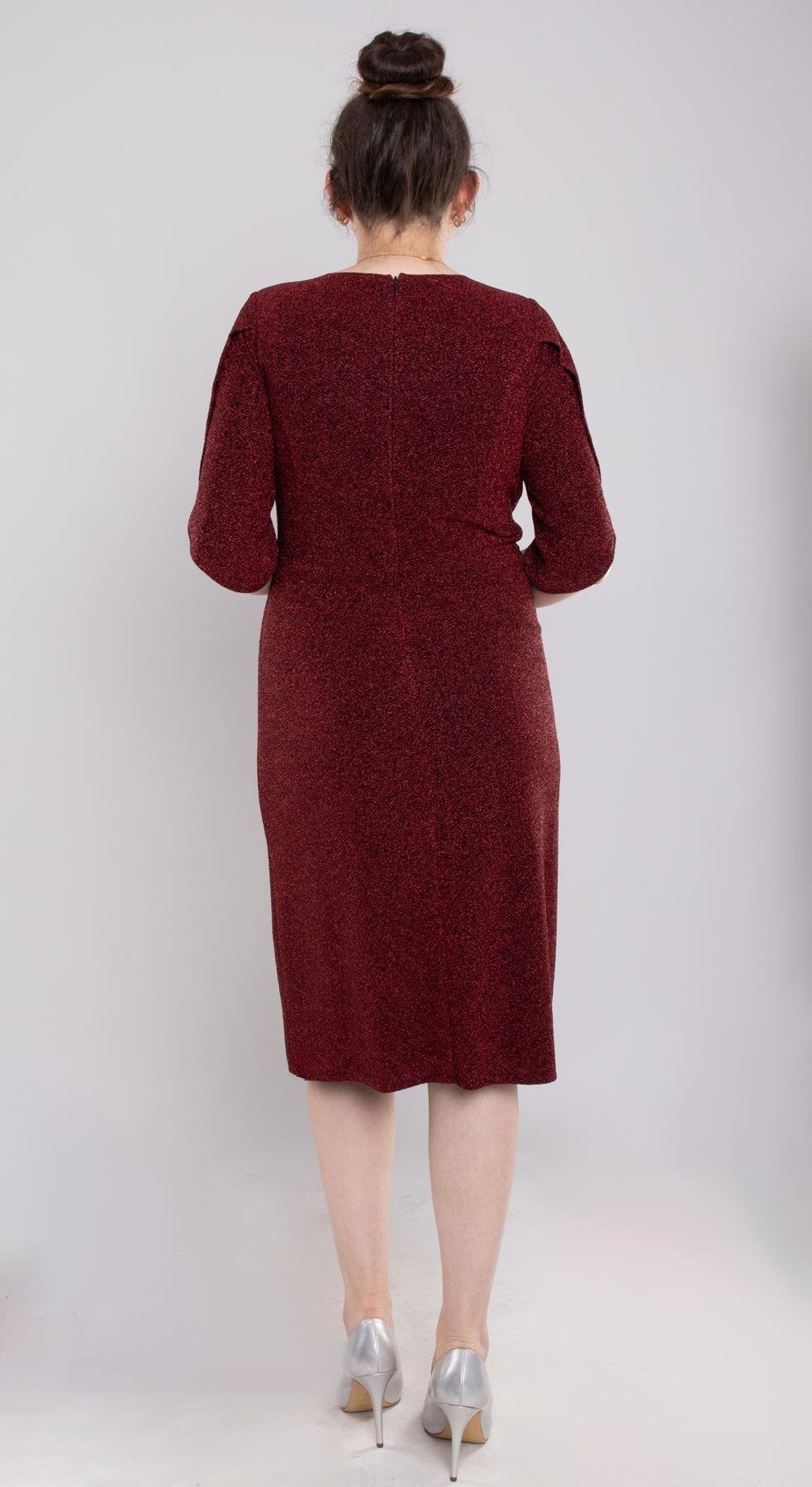 118(102) Büyük Beden Simli Yanı Sudamla Tokalı Kısa Elbise