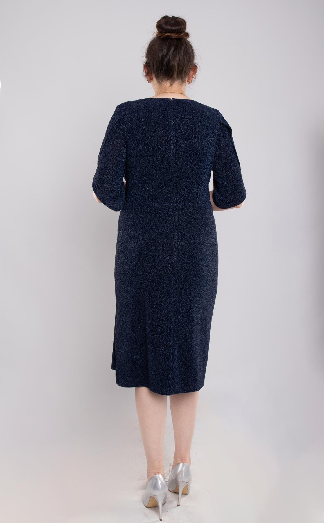 118(102) Büyük Beden Simli Yanı Sudamla Tokalı Kısa Elbise