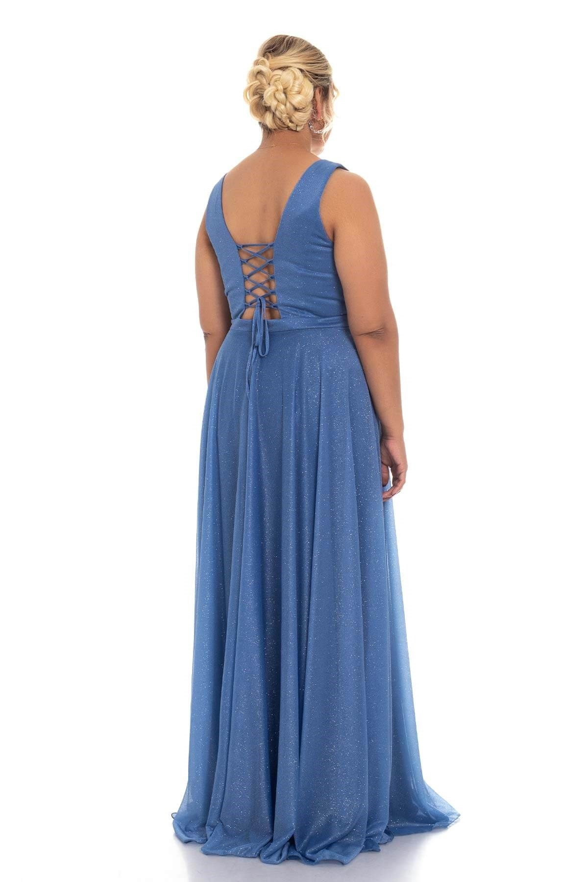 1182 BB Kendinden Simli Önü Yırtmaçlı Tül Elbise