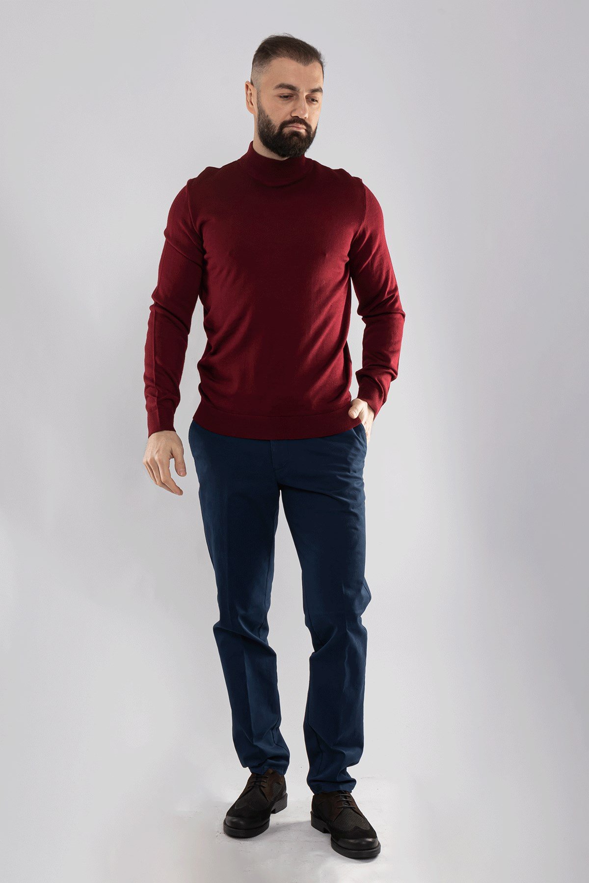 12108 Yarım Balıkçı Yünlü Triko Erkek Kazak