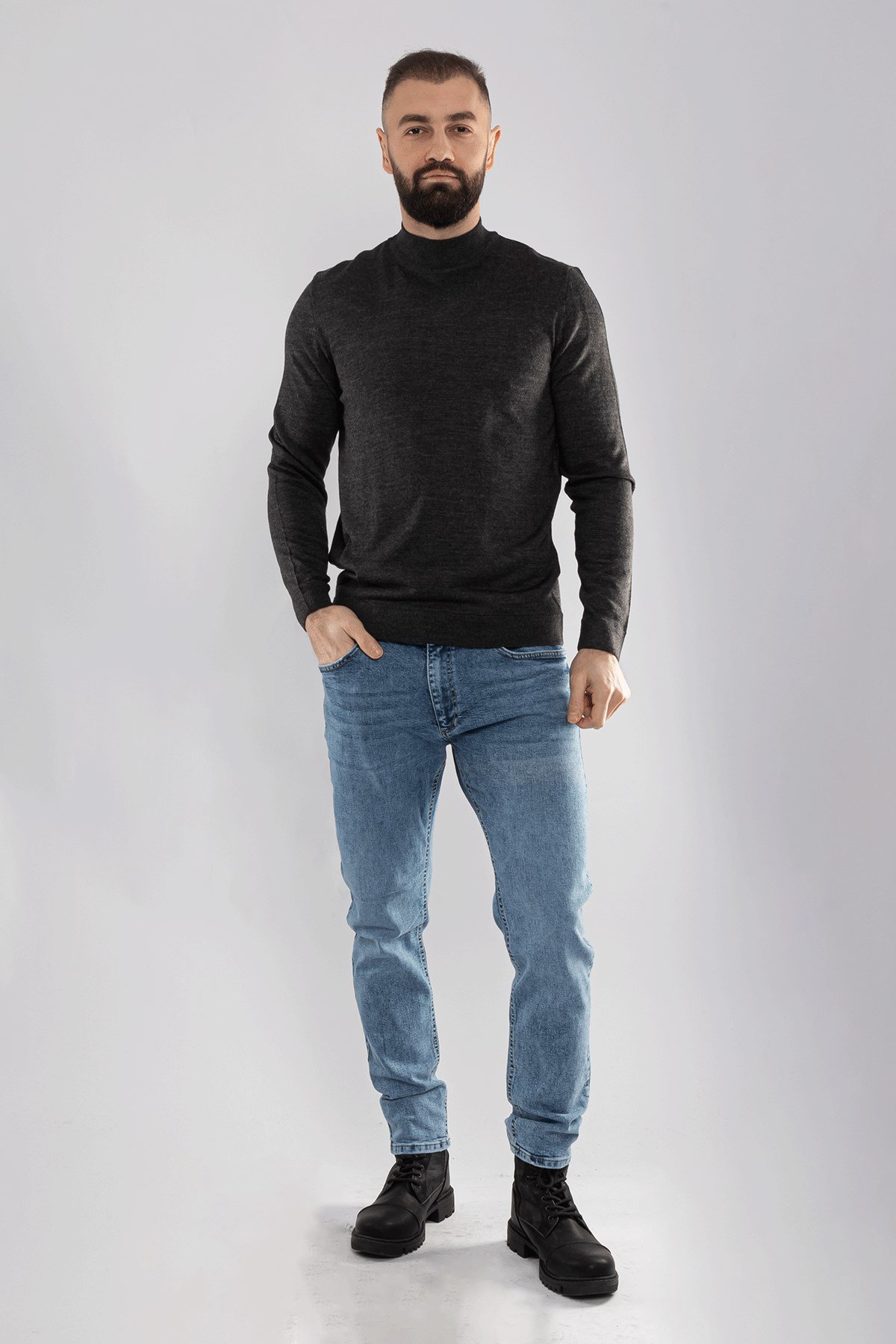 12108 Yarım Balıkçı Yünlü Triko Erkek Kazak