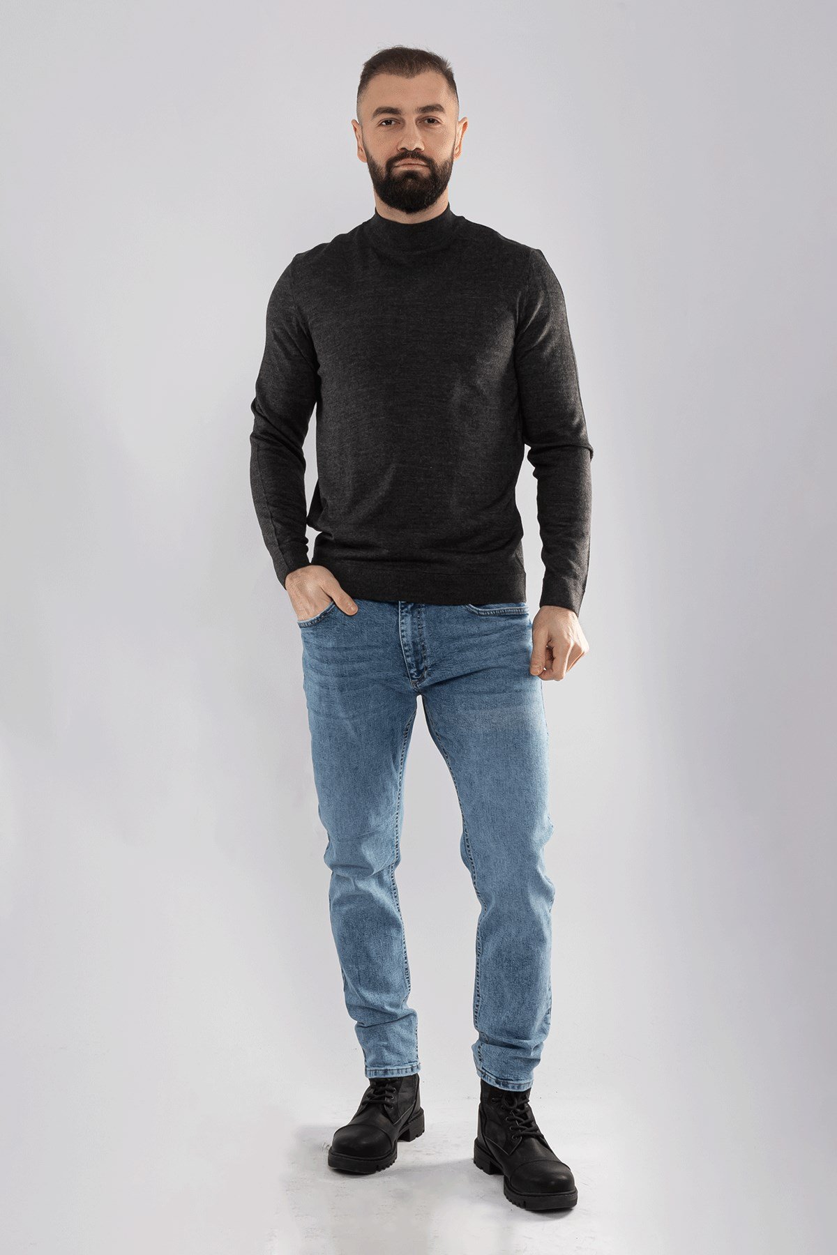 12108 Yarım Balıkçı Yünlü Triko Kazak