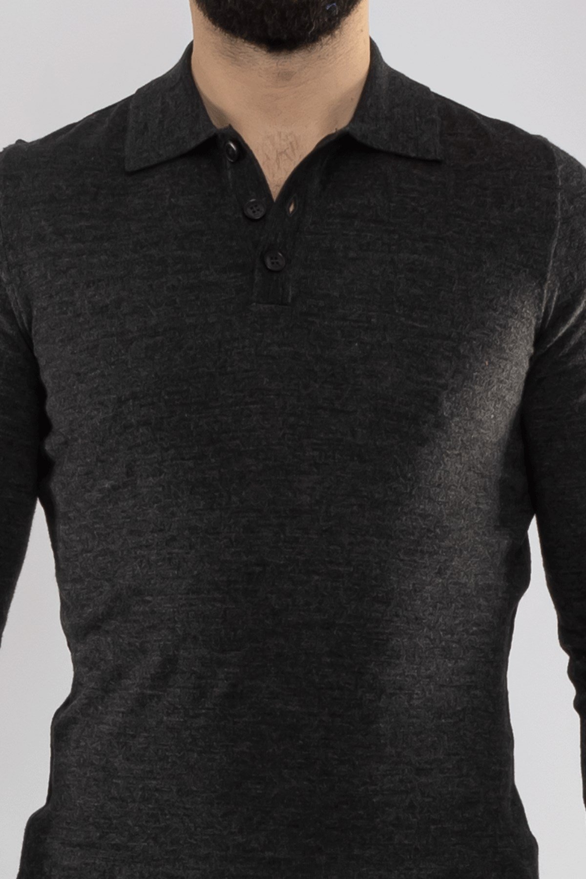 12120 Polo Yaka Düğmeli Triko Kazak