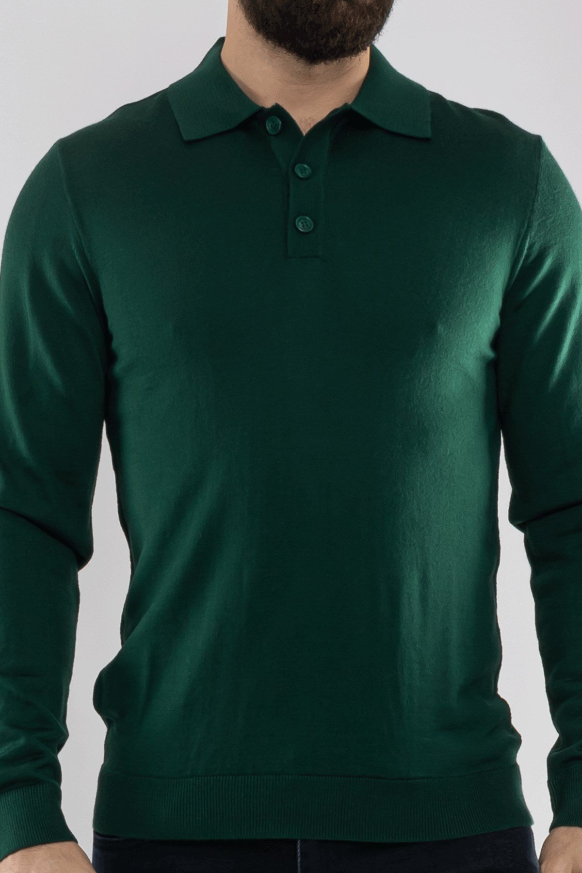 12120 Polo Yaka Düğmeli Triko Kazak