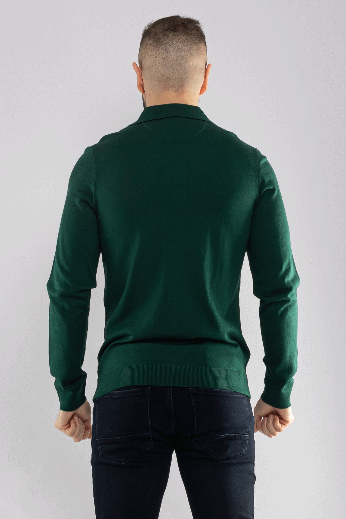 12120 Polo Yaka Düğmeli Triko Kazak