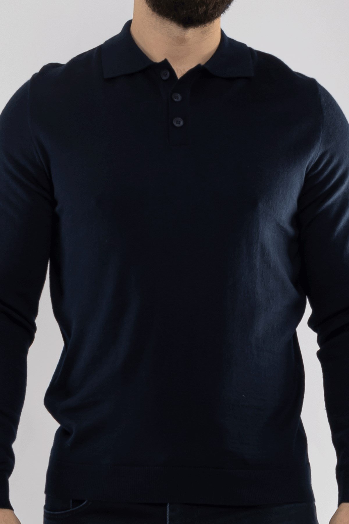 12120 Polo Yaka Düğmeli Triko Kazak