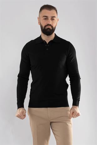 12120 Polo Yaka Düğmeli Triko Kazak