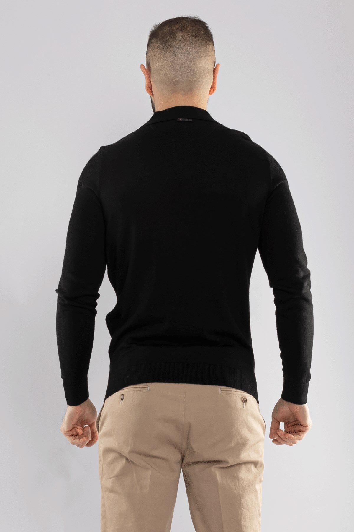 12120 Polo Yaka Düğmeli Triko Kazak