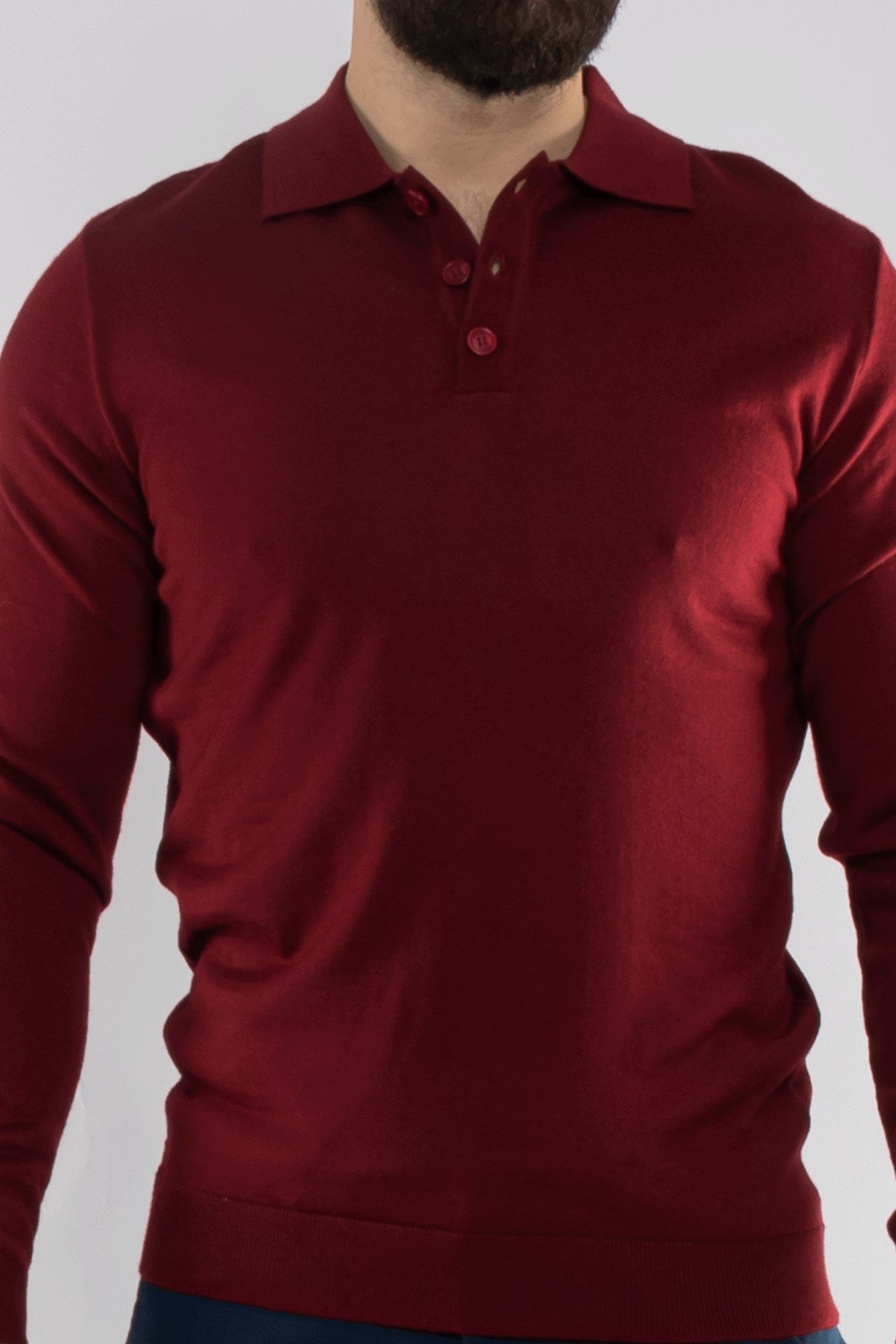 12120 Polo Yaka Düğmeli Triko Kazak