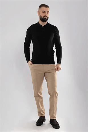 12120 Polo Yaka Düğmeli Triko Kazak