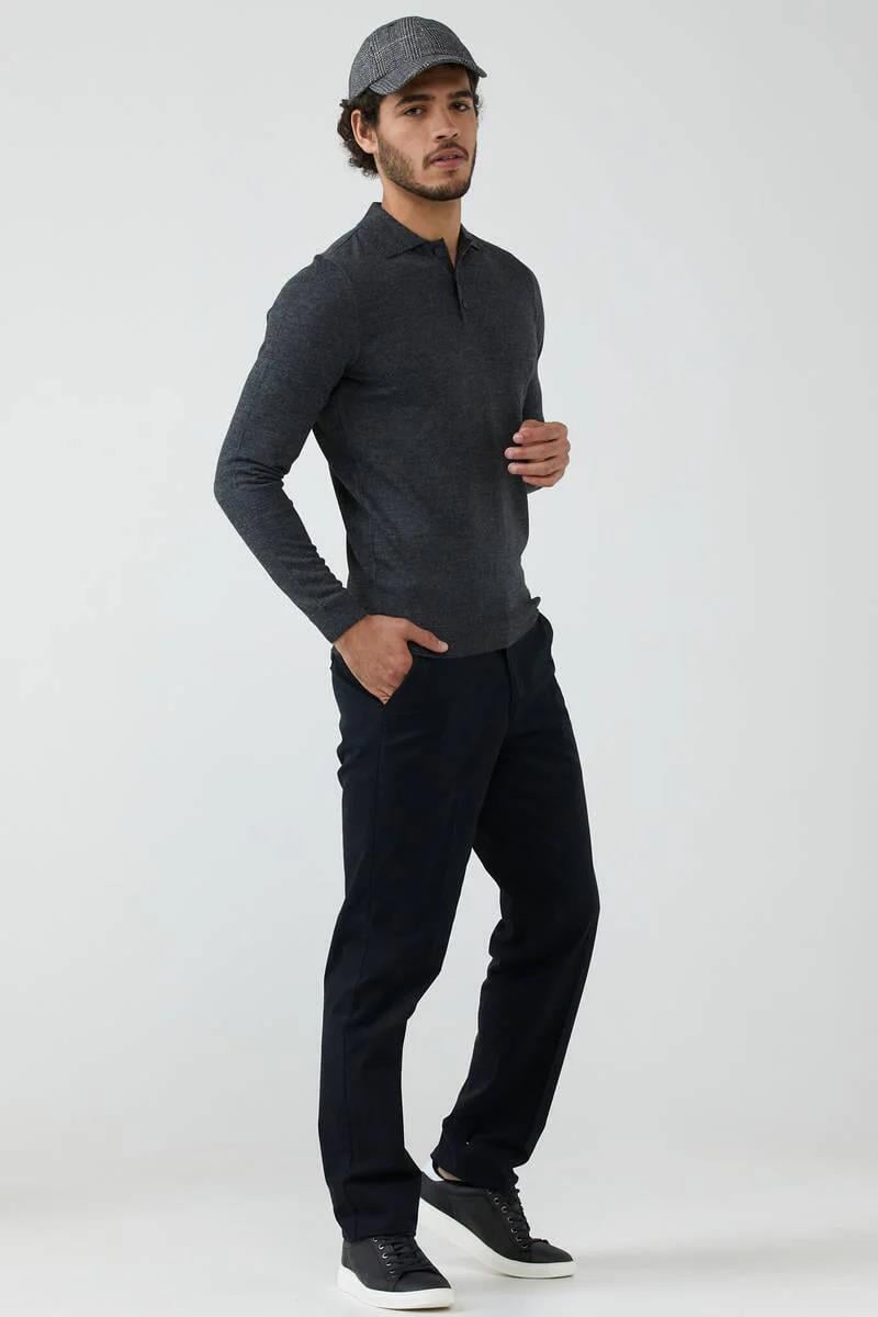 12120 Polo Yaka Düğmeli Triko Kazak