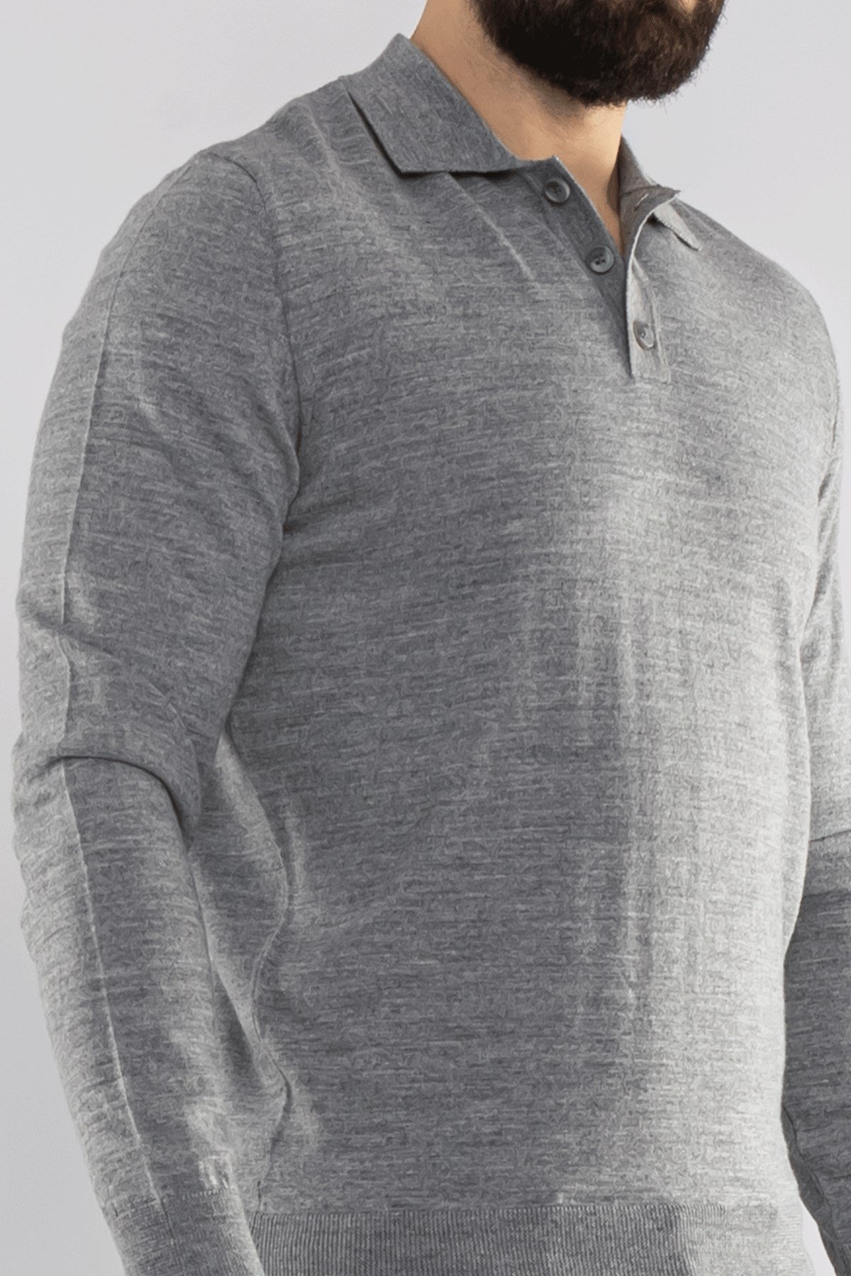 12120 Polo Yaka Düğmeli Triko Kazak