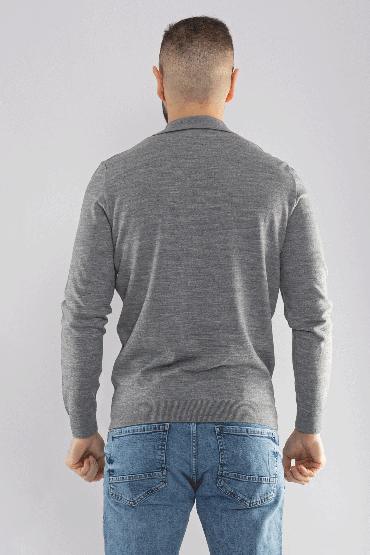 12120 Polo Yaka Düğmeli Triko Kazak