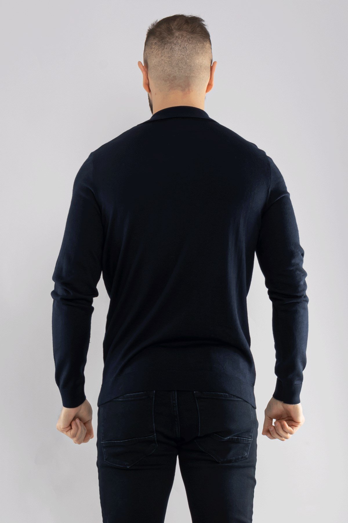 12120 Polo Yaka Düğmeli Triko Kazak