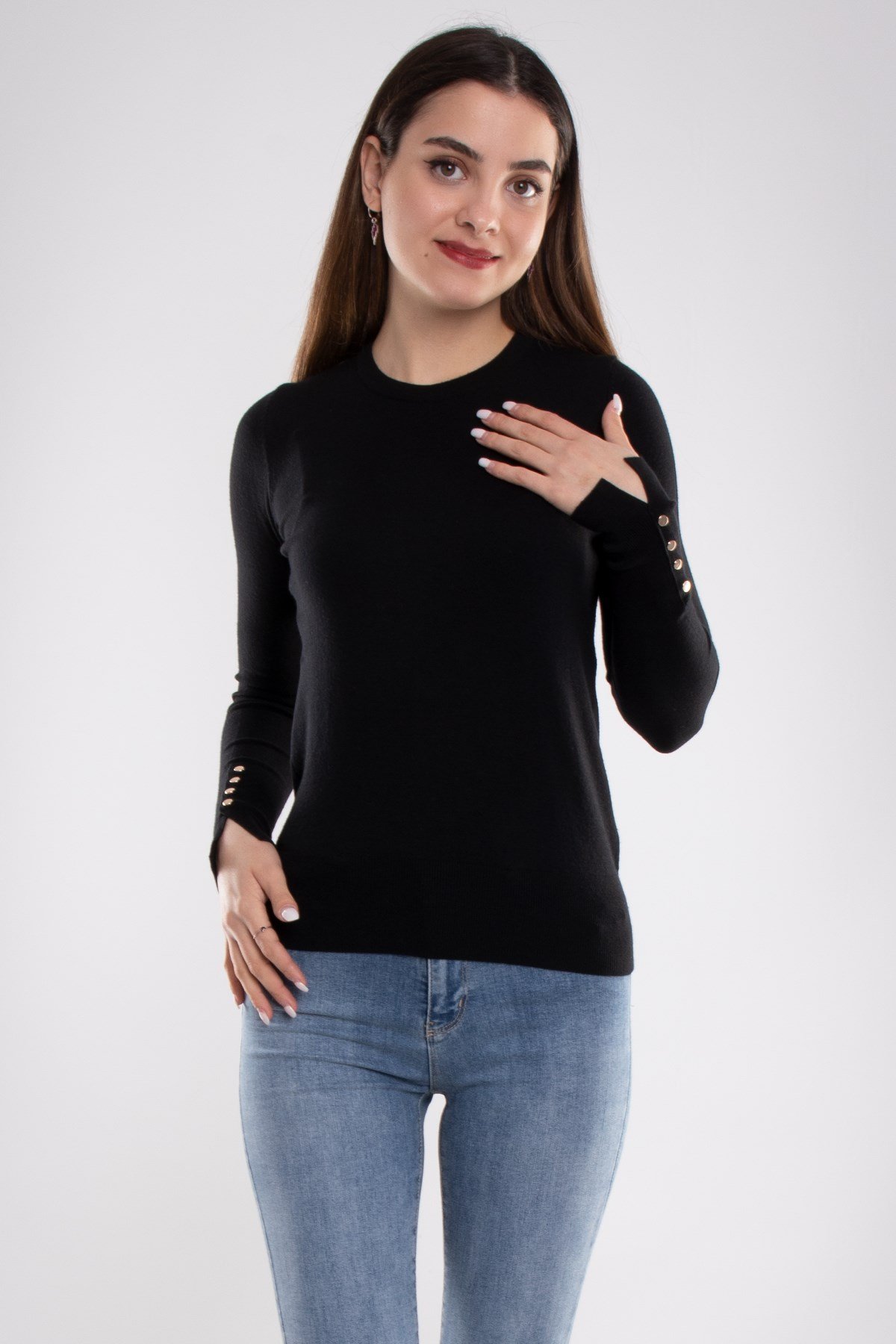 1267 Bisiklet Yaka Kol Ortası Droplu Kadın Kazak