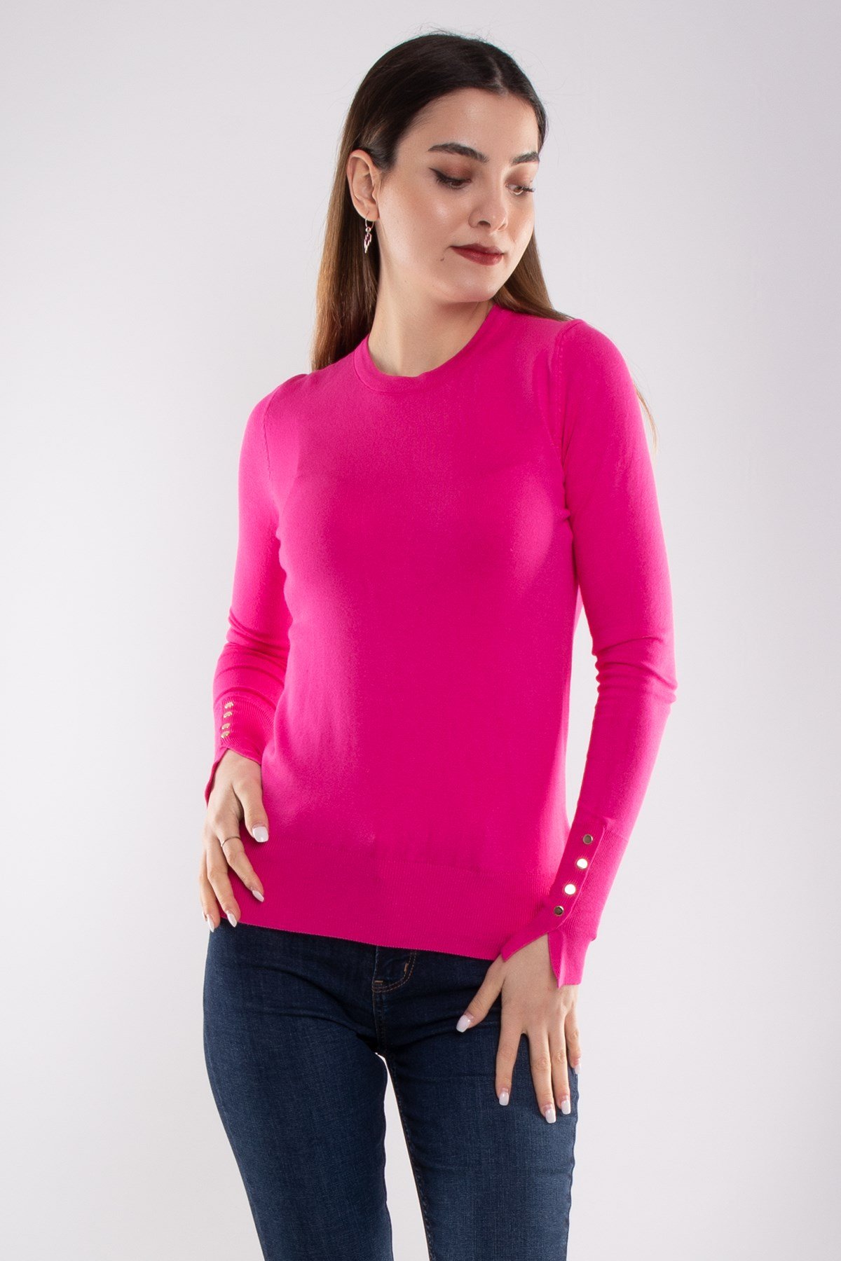 1267 Bisiklet Yaka Kol Ortası Droplu Kadın Kazak