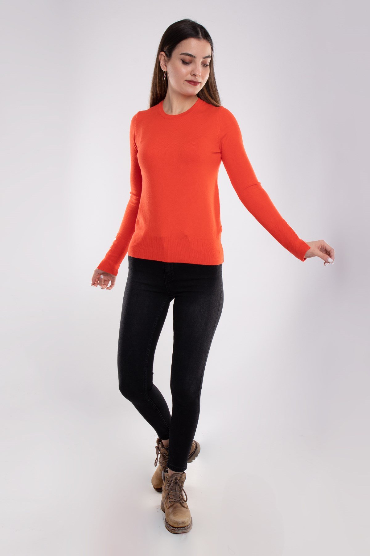 1267 Bisiklet Yaka Kol Ortası Droplu Kadın Kazak