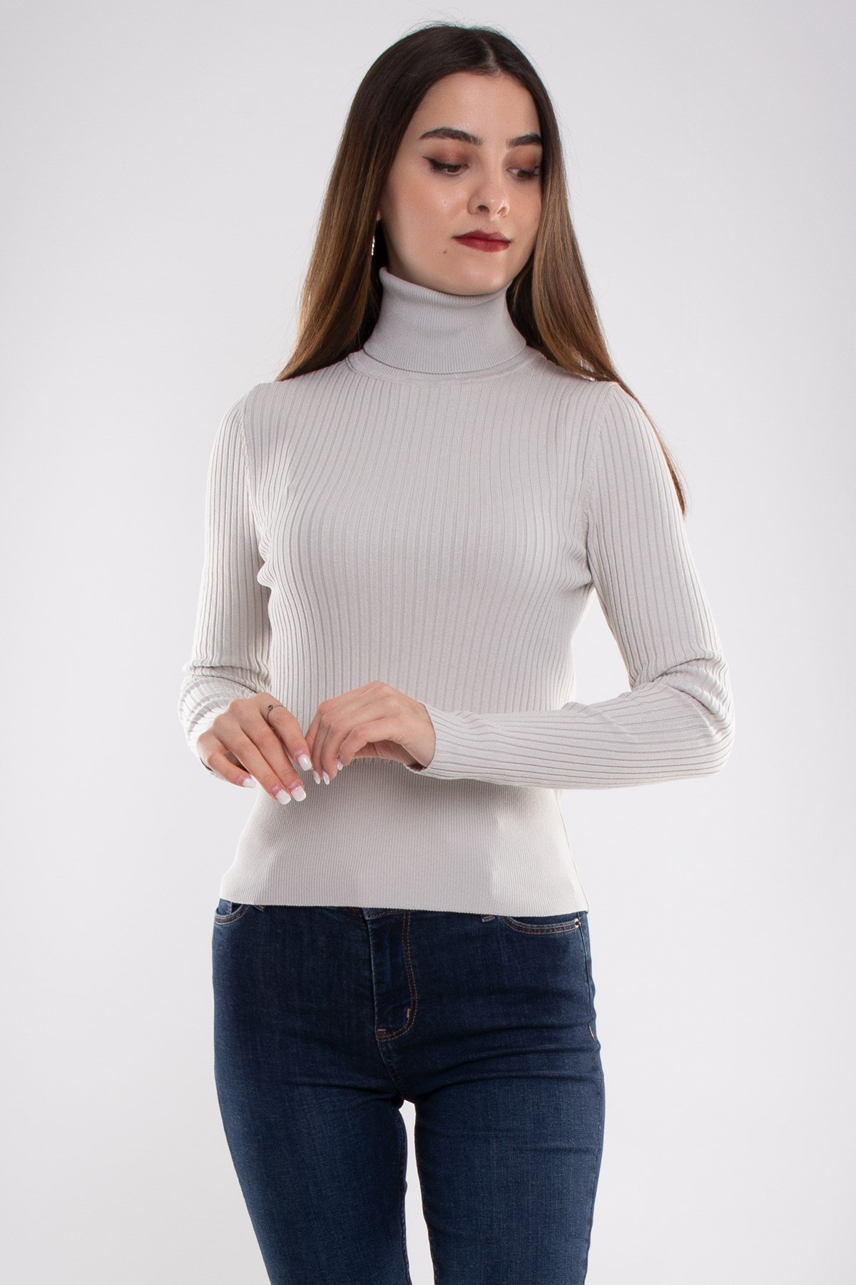 1297 Balıkçı Yaka Fitilli Basic Kadın Kazak