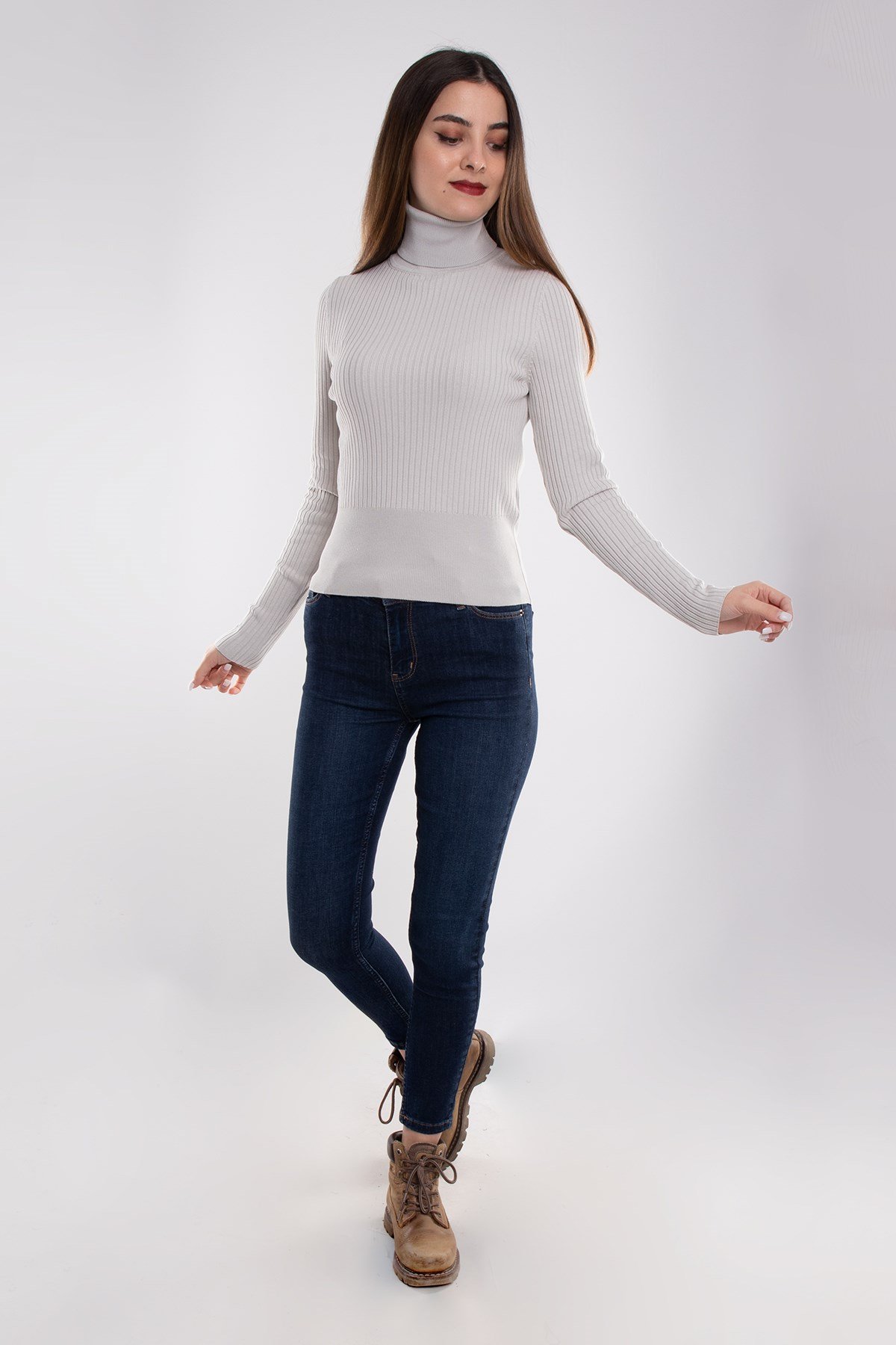 1297 Balıkçı Yaka Fitilli Basic Kadın Kazak