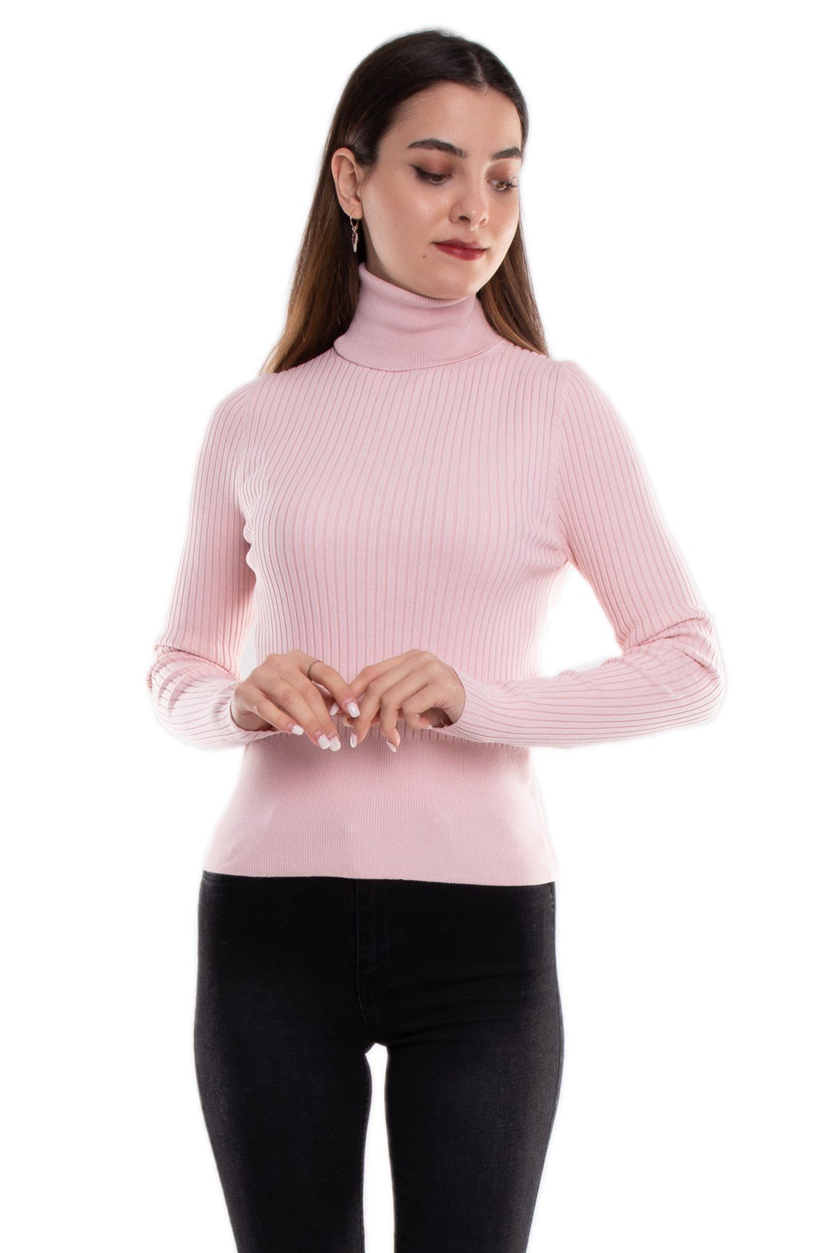 1297 Balıkçı Yaka Fitilli Basic Kadın Kazak