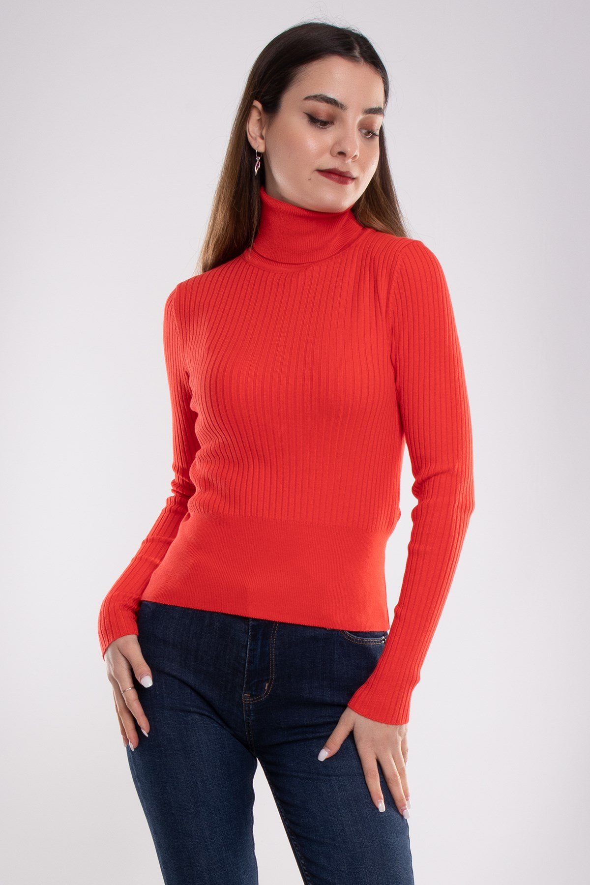 1297 Balıkçı Yaka Fitilli Basic Kadın Kazak