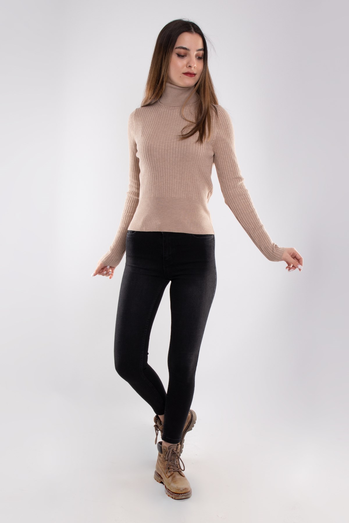 1297 Balıkçı Yaka Fitilli Basic Kadın Kazak