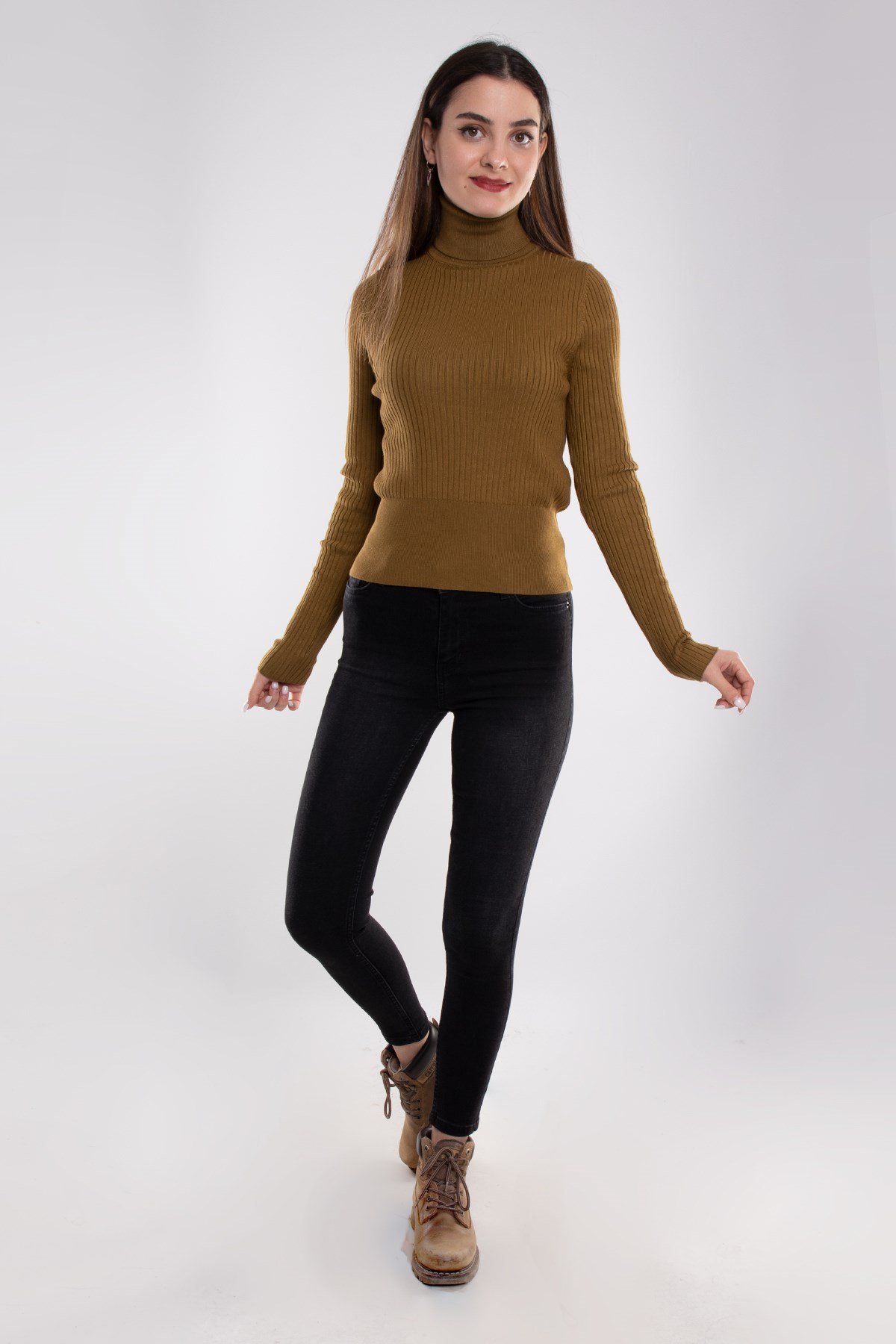 1297 Balıkçı Yaka Fitilli Basic Kadın Kazak