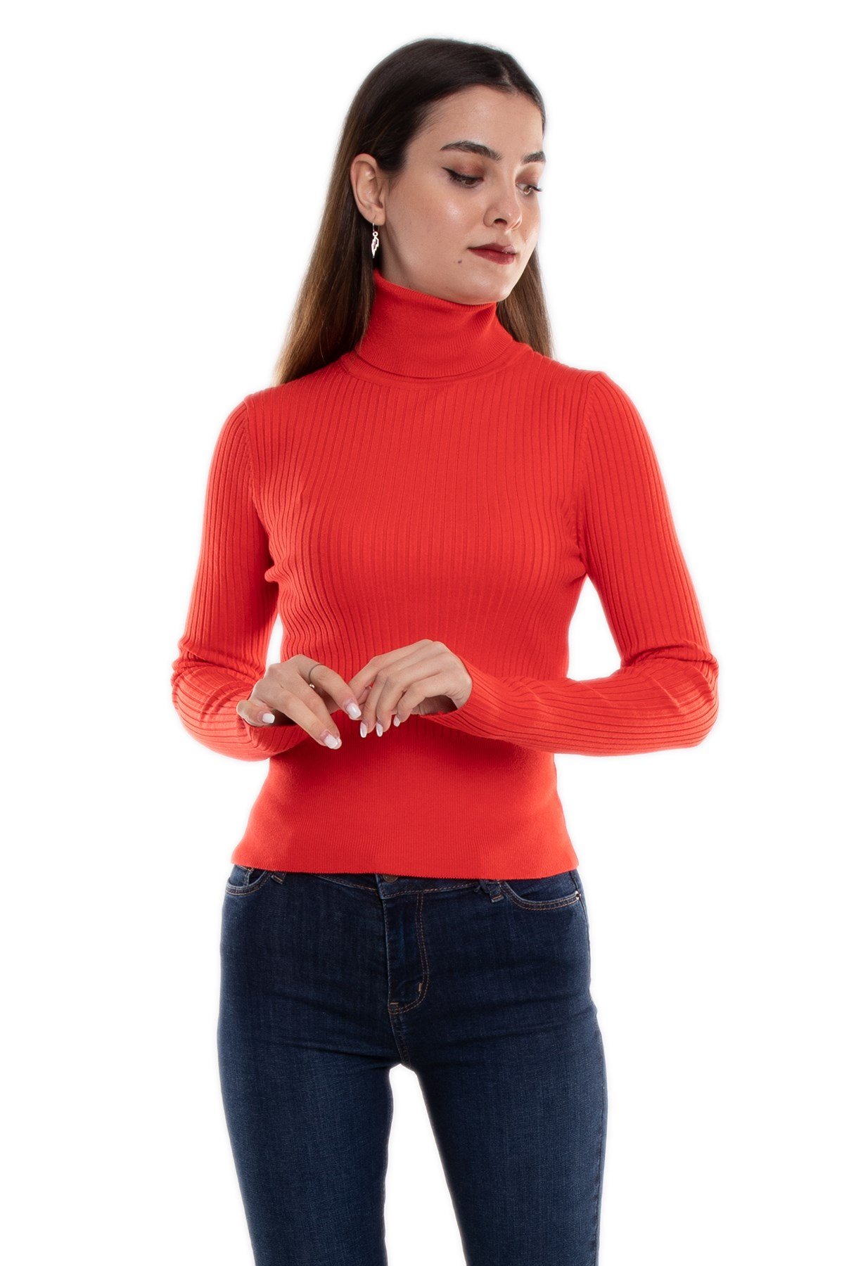 1297 Balıkçı Yaka Fitilli Basic Kadın Kazak