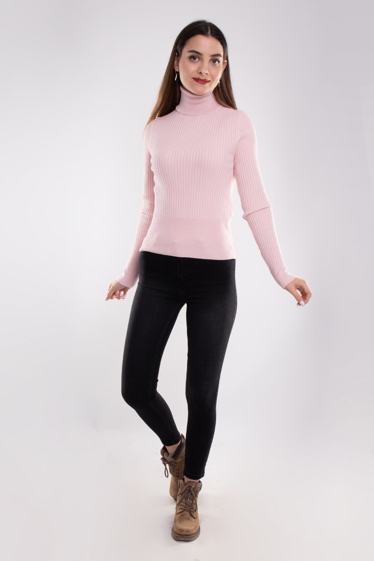 1297 Balıkçı Yaka Fitilli Basic Kadın Kazak