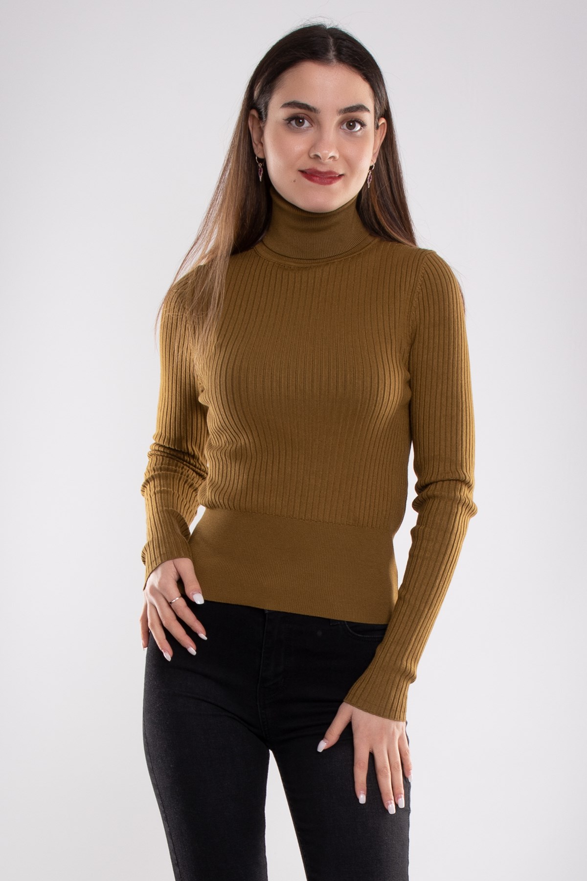 1297 Balıkçı Yaka Fitilli Basic Kadın Kazak